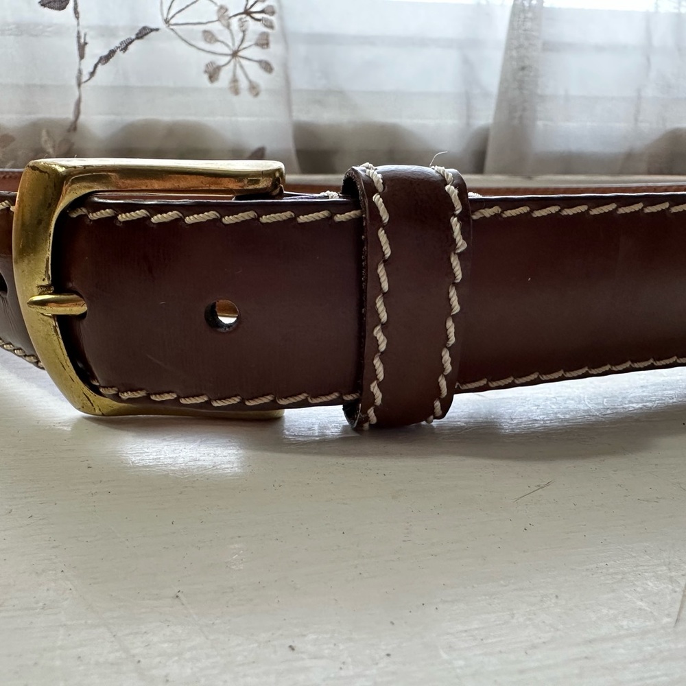 Chaps Brown Leather Belt with Brass Buckle